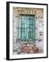 Europe, Italy, Tuscany. Turquoise Window on Brick Building-Julie Eggers-Framed Premium Photographic Print