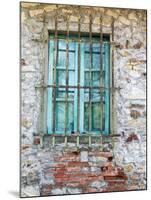 Europe, Italy, Tuscany. Turquoise Window on Brick Building-Julie Eggers-Mounted Premium Photographic Print