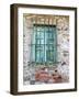 Europe, Italy, Tuscany. Turquoise Window on Brick Building-Julie Eggers-Framed Photographic Print