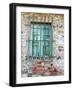 Europe, Italy, Tuscany. Turquoise Window on Brick Building-Julie Eggers-Framed Photographic Print