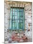 Europe, Italy, Tuscany. Turquoise Window on Brick Building-Julie Eggers-Mounted Photographic Print