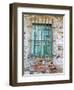 Europe, Italy, Tuscany. Turquoise Window on Brick Building-Julie Eggers-Framed Photographic Print