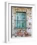 Europe, Italy, Tuscany. Turquoise Window on Brick Building-Julie Eggers-Framed Photographic Print