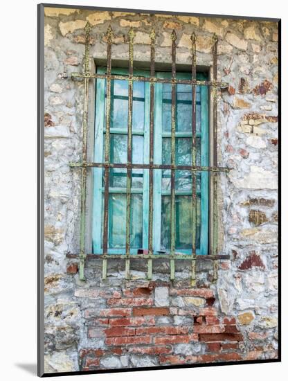 Europe, Italy, Tuscany. Turquoise Window on Brick Building-Julie Eggers-Mounted Photographic Print