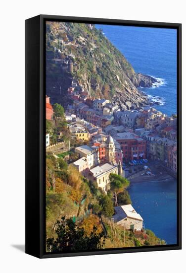 Europe, Italy, Vernazza. Cinque Terre Town of Vernazza, Italy-Kymri Wilt-Framed Stretched Canvas