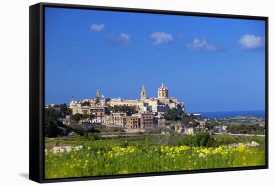 Europe, Maltese Islands, Malta. the Old Capital of Mdina with the Cathedral Dominating the Skyline.-Ken Scicluna-Framed Stretched Canvas