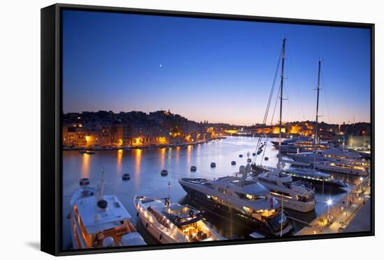 Europe, Maltese Islands, Malta. the Port of Vittoriosa with Luxury Yachts Parked at the Marina.-Ken Scicluna-Framed Stretched Canvas