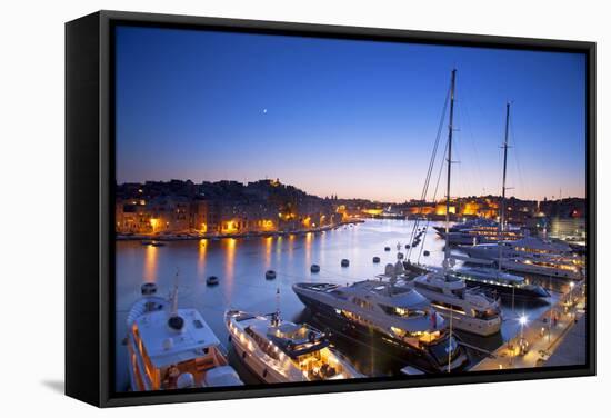 Europe, Maltese Islands, Malta. the Port of Vittoriosa with Luxury Yachts Parked at the Marina.-Ken Scicluna-Framed Stretched Canvas