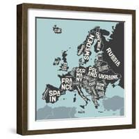 Europe, Map. Poster Map of the Europe with Country Names-FoxysGraphic-Framed Photographic Print