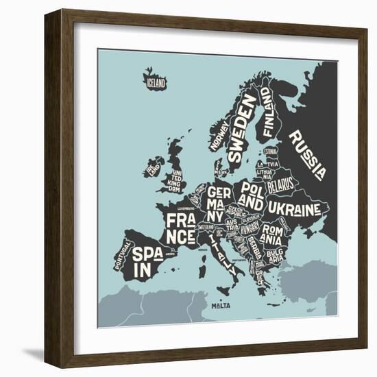 Europe, Map. Poster Map of the Europe with Country Names-FoxysGraphic-Framed Photographic Print