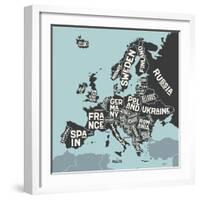 Europe, Map. Poster Map of the Europe with Country Names-FoxysGraphic-Framed Photographic Print