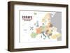 Europe Map with Colour and Name-siraanamwong-Framed Photographic Print