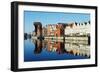 Europe, Poland, Gdansk, Canal Side Houses and Gdansk Crane-Christian Kober-Framed Photographic Print