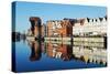 Europe, Poland, Gdansk, Canal Side Houses and Gdansk Crane-Christian Kober-Stretched Canvas
