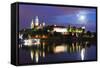 Europe, Poland, Malopolska, Krakow, Full Moon over Wawel Hill Castle and Cathedral-Christian Kober-Framed Stretched Canvas