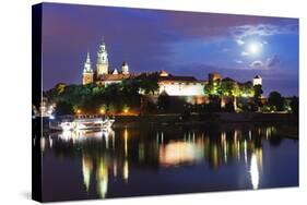 Europe, Poland, Malopolska, Krakow, Full Moon over Wawel Hill Castle and Cathedral-Christian Kober-Stretched Canvas
