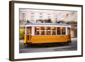 Europe, Portugal, Lisbon, a Speeding Tram (Streetcar) in the City Center-Alex Robinson-Framed Photographic Print