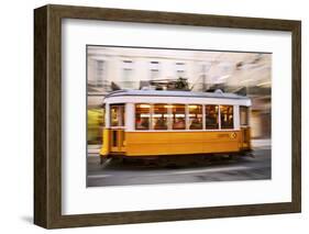 Europe, Portugal, Lisbon, a Speeding Tram (Streetcar) in the City Center-Alex Robinson-Framed Photographic Print