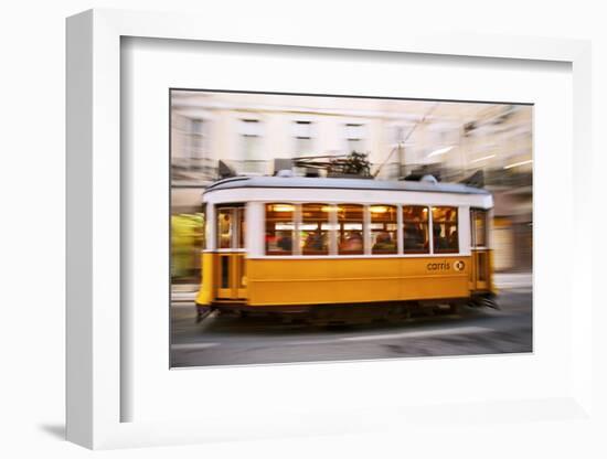 Europe, Portugal, Lisbon, a Speeding Tram (Streetcar) in the City Center-Alex Robinson-Framed Photographic Print