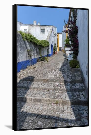 Europe, Portugal, Obidos, Cobblestone Street-Lisa S. Engelbrecht-Framed Stretched Canvas