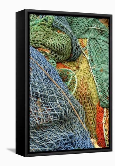 Europe, Scotland, Oban, brightly colored fishing nets-Jay Sturdevant-Framed Stretched Canvas