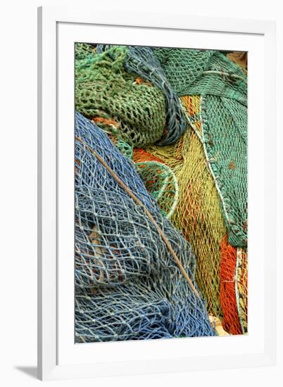 Europe, Scotland, Oban, brightly colored fishing nets-Jay Sturdevant-Framed Photographic Print