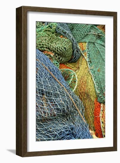 Europe, Scotland, Oban, brightly colored fishing nets-Jay Sturdevant-Framed Photographic Print