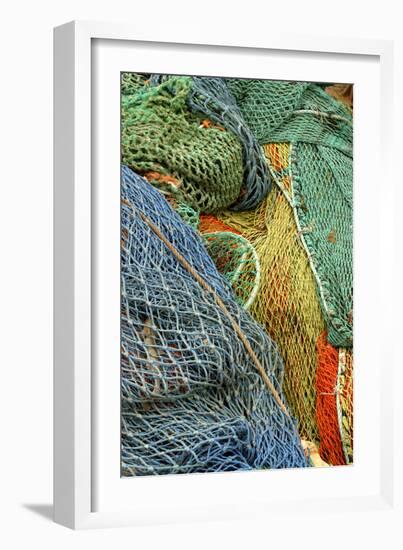 Europe, Scotland, Oban, brightly colored fishing nets-Jay Sturdevant-Framed Photographic Print