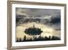 Europe, Slovenia, Bled - A Pletna Boat Arriving At The Island Of Lake Bled During A Foggy Sunrise-Aliaume Chapelle-Framed Photographic Print
