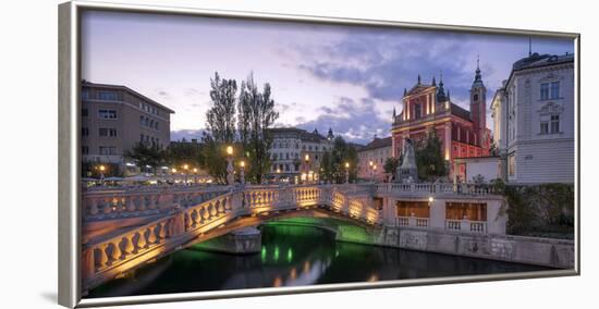 Europe, Slovenia, Ljubljana, Three Bridge And Square Franz Preseren With The Ljubljanica River-Aliaume Chapelle-Framed Photographic Print