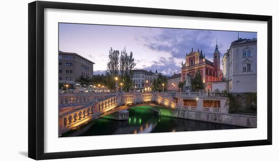 Europe, Slovenia, Ljubljana, Three Bridge And Square Franz Preseren With The Ljubljanica River-Aliaume Chapelle-Framed Photographic Print