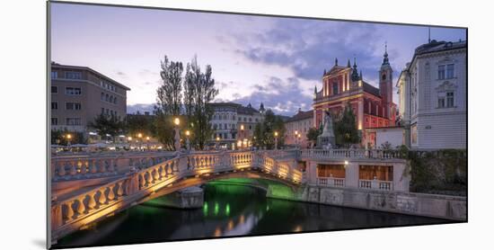 Europe, Slovenia, Ljubljana, Three Bridge And Square Franz Preseren With The Ljubljanica River-Aliaume Chapelle-Mounted Photographic Print