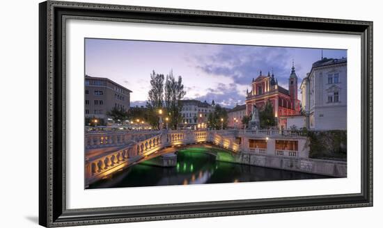 Europe, Slovenia, Ljubljana, Three Bridge And Square Franz Preseren With The Ljubljanica River-Aliaume Chapelle-Framed Photographic Print