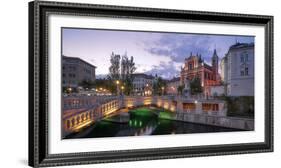 Europe, Slovenia, Ljubljana, Three Bridge And Square Franz Preseren With The Ljubljanica River-Aliaume Chapelle-Framed Photographic Print