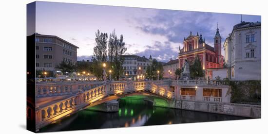 Europe, Slovenia, Ljubljana, Three Bridge And Square Franz Preseren With The Ljubljanica River-Aliaume Chapelle-Stretched Canvas