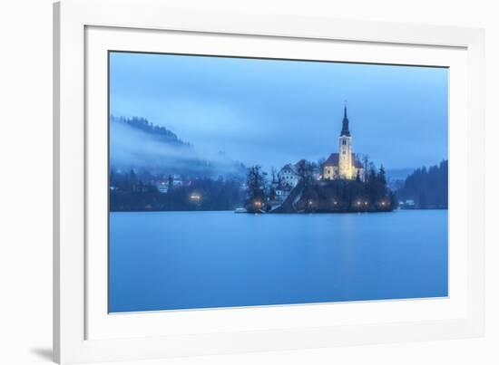 Europe, Slovenia, Upper Carniola. The lake of Bled with the Assumption of Mary Pilgrimage Church-ClickAlps-Framed Photographic Print