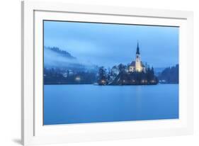 Europe, Slovenia, Upper Carniola. The lake of Bled with the Assumption of Mary Pilgrimage Church-ClickAlps-Framed Photographic Print