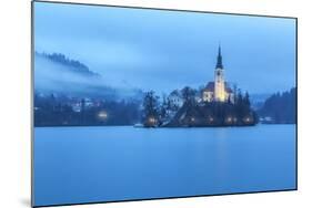 Europe, Slovenia, Upper Carniola. The lake of Bled with the Assumption of Mary Pilgrimage Church-ClickAlps-Mounted Photographic Print