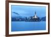 Europe, Slovenia, Upper Carniola. The lake of Bled with the Assumption of Mary Pilgrimage Church-ClickAlps-Framed Photographic Print
