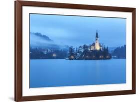 Europe, Slovenia, Upper Carniola. The lake of Bled with the Assumption of Mary Pilgrimage Church-ClickAlps-Framed Photographic Print