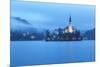 Europe, Slovenia, Upper Carniola. The lake of Bled with the Assumption of Mary Pilgrimage Church-ClickAlps-Mounted Photographic Print