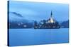 Europe, Slovenia, Upper Carniola. The lake of Bled with the Assumption of Mary Pilgrimage Church-ClickAlps-Stretched Canvas