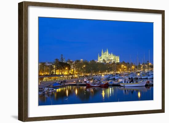 Europe, Spain, Balearic Islands, Island Majorca, Capital of Palma, Harbour, Cathedral, Dusk-Chris Seba-Framed Photographic Print