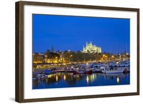 Europe, Spain, Balearic Islands, Island Majorca, Capital of Palma, Harbour, Cathedral, Dusk-Chris Seba-Framed Photographic Print