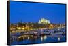 Europe, Spain, Balearic Islands, Island Majorca, Capital of Palma, Harbour, Cathedral, Dusk-Chris Seba-Framed Stretched Canvas