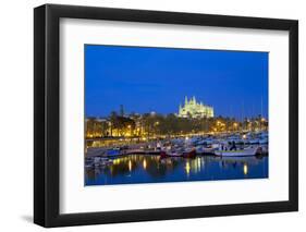 Europe, Spain, Balearic Islands, Island Majorca, Capital of Palma, Harbour, Cathedral, Dusk-Chris Seba-Framed Photographic Print