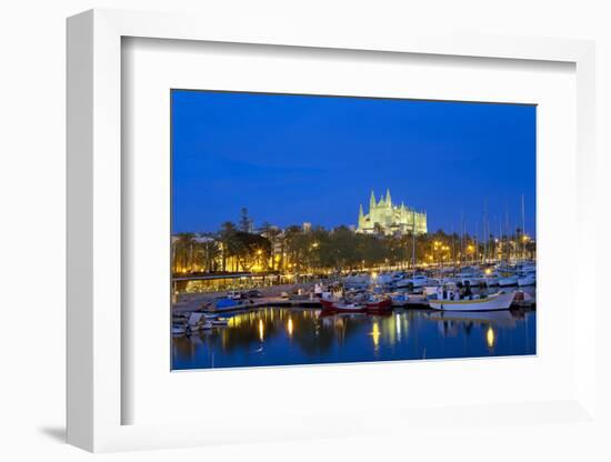 Europe, Spain, Balearic Islands, Island Majorca, Capital of Palma, Harbour, Cathedral, Dusk-Chris Seba-Framed Photographic Print