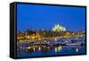 Europe, Spain, Balearic Islands, Island Majorca, Capital of Palma, Harbour, Cathedral, Dusk-Chris Seba-Framed Stretched Canvas