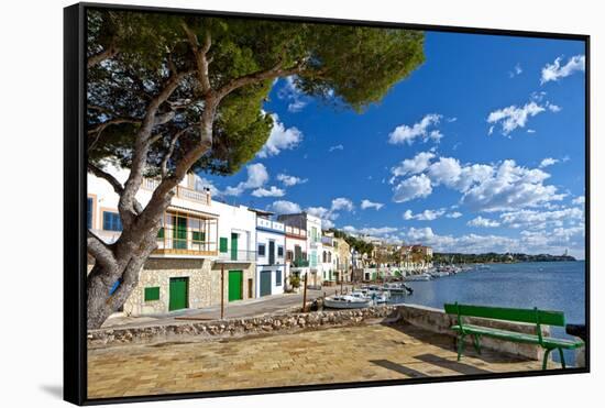 Europe, Spain, Majorca, Fishing Village Porto Colom, Harbour-Chris Seba-Framed Stretched Canvas