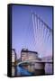 Europe, United Kingdom, England, Lancashire, Manchester, Salford Quays, Media City Footbridge-Mark Sykes-Framed Stretched Canvas